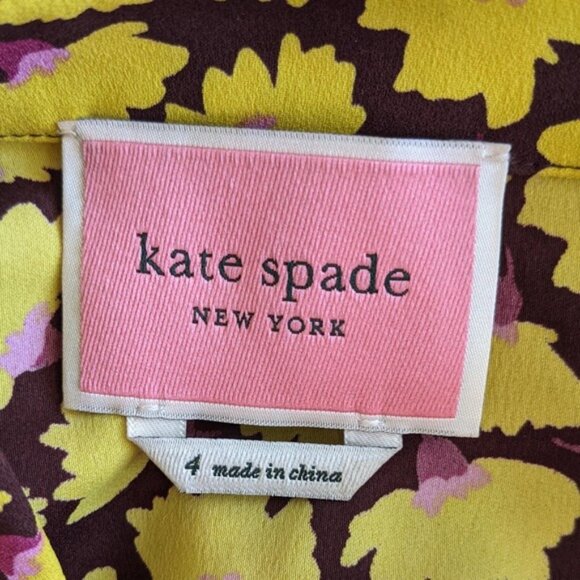Kate Spade Sunny Bloom Yellow Floral Ruched-Front Shirt Dress – Size 4 - Picture 6 of 6
